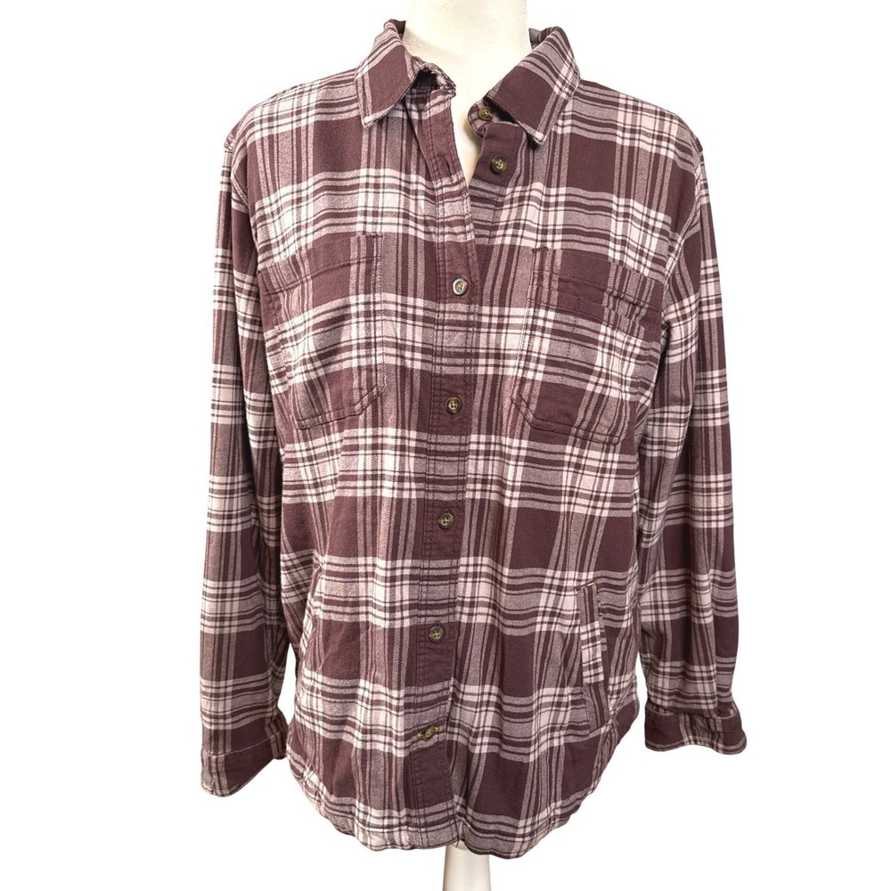 CARHARTT Womens Plaid Flannel Fleece-lined‎ Shirt Jacket Shacket Maroon L 12/14 - Picture 2 of 14